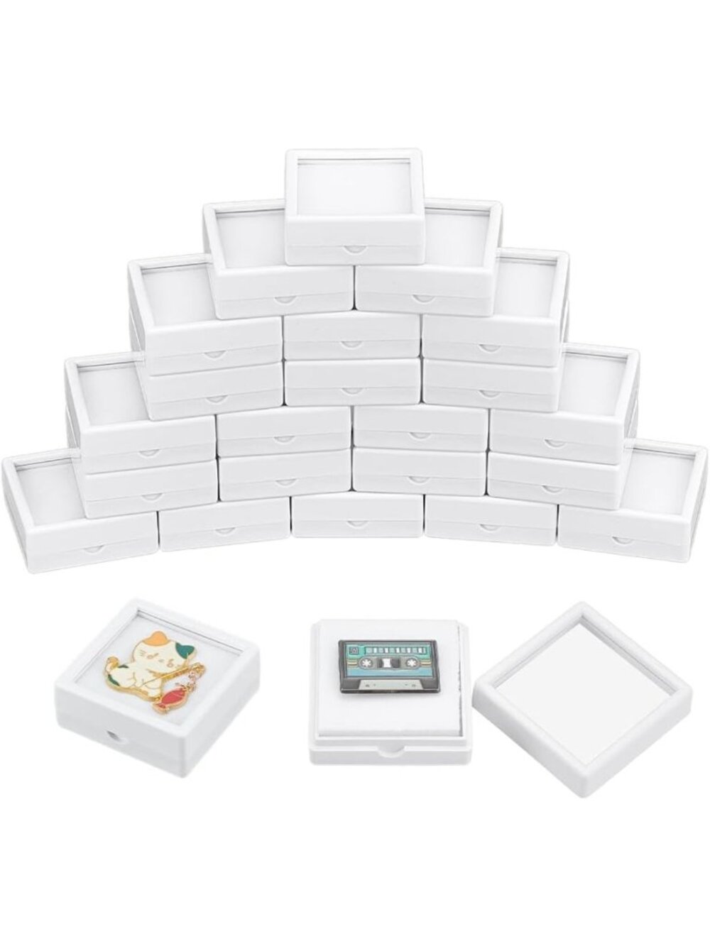 24Pcs White Gemstone Display Box with Clear Lids - Jewelry Storage & Packaging